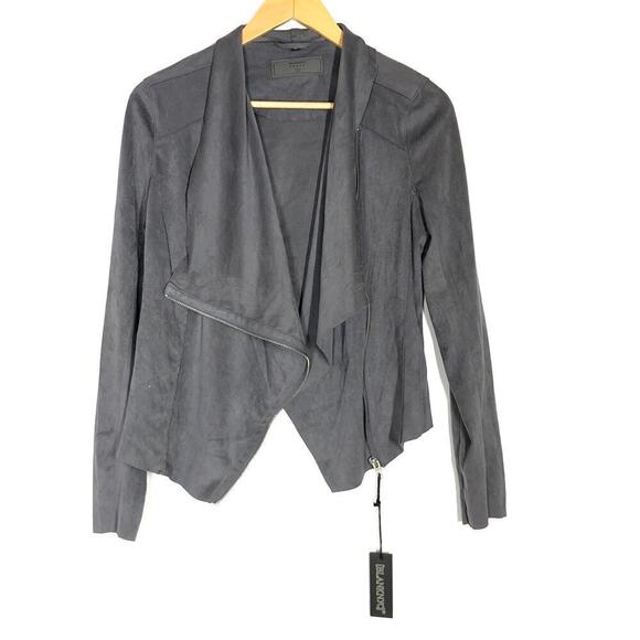 Blank NYC Drape Front Jacket Faux Suede Slouchy Zip Up Motorcycle Gray NWT Small - Picture 2 of 8